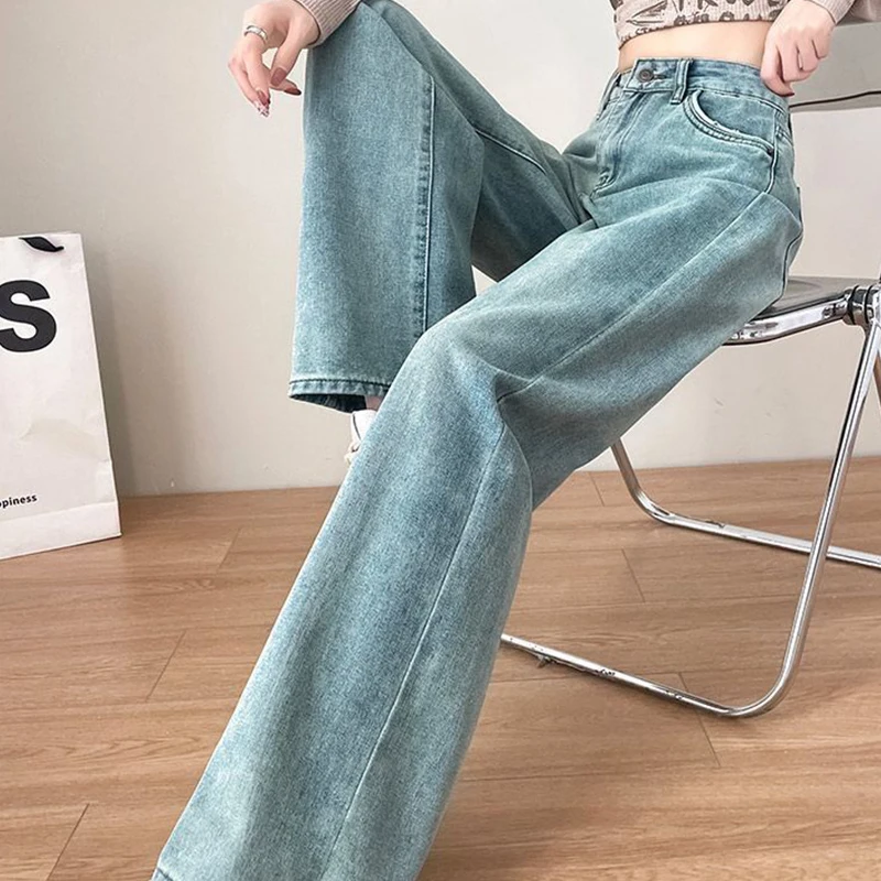 2024 Spring New Jeans for Women Wide Leg Pants with Holes and High Waisted Jeans Loose Straight Leg Pants