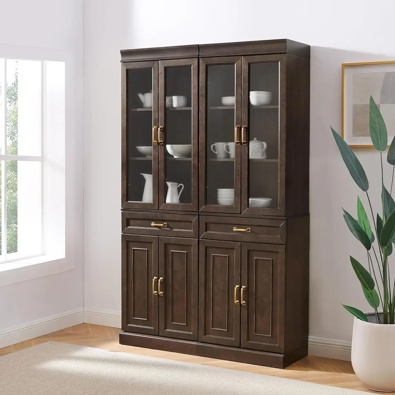 

Crosley Furniture Stanton 2-Piece Glass Door Storage Pantry Set, Coffee