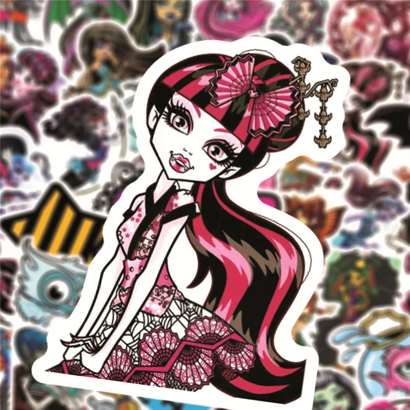 50PCS Anime Monster High Cartoon Decoration Graffiti Water Cup Notebook Trolley Case Computer Helmet Waterproof Sticker