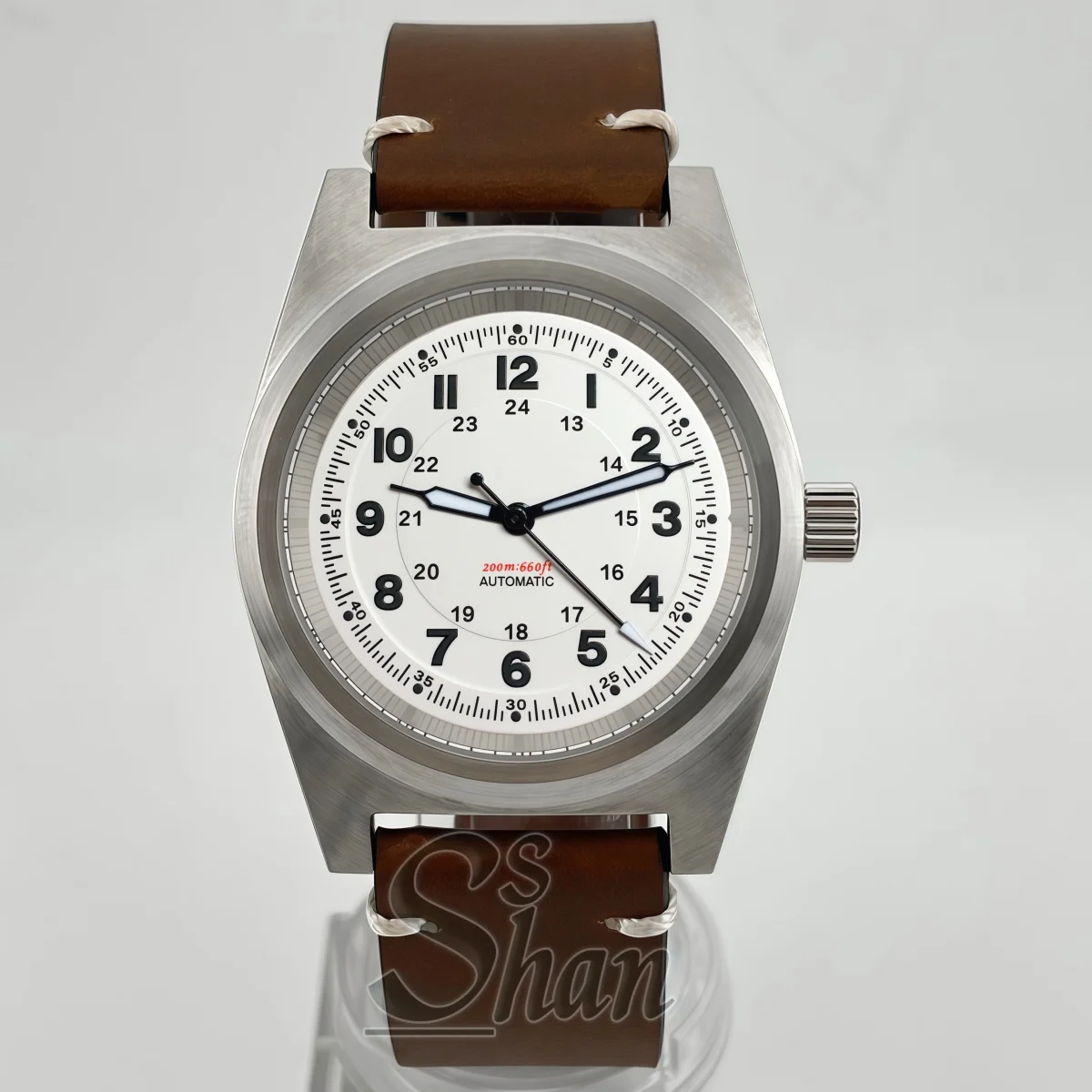 38MM NH35A PT5000 fashion casual automatic mechanical watch sapphire glass brushed case Arabic numeral dial leather strap watch