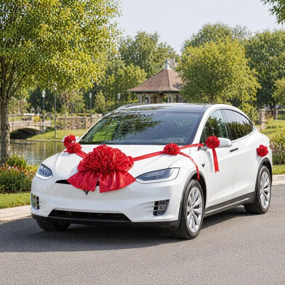 Luxury Large Wedding Car Front Decor Full Set Red Floral Ball Flower Arrangement Romantic Car Ornament Kit Wedding Convoy
