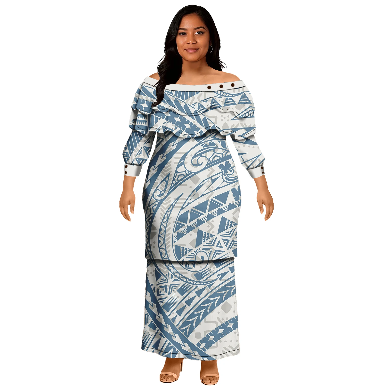 

Asia & Pacific Islands Clothing Samoa Puletasi Sets Polynesian Tribal Samoan Print Custom Ladies Elegant Women's Dress
