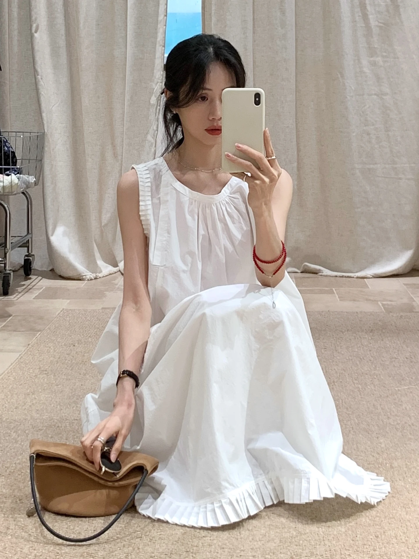 

BRIVIN Белая рубашка без рукавов и юбка-полусолнце, женский комплект, весенне-летний новый кружевной комплект из двух предметов, корейский стиль, модный комплект