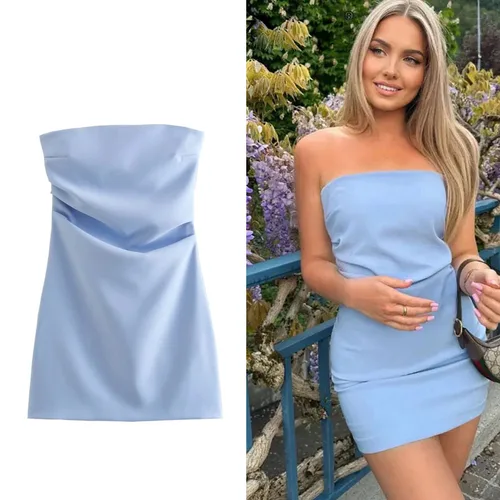Imagen 2 del producto Vestido TRAF para mujer, vestidos cortos con corsé y hombros descubiertos, vestido blanco y negro con espalda descubierta fruncido, vestidos de fiesta ajustados sexis para mujer