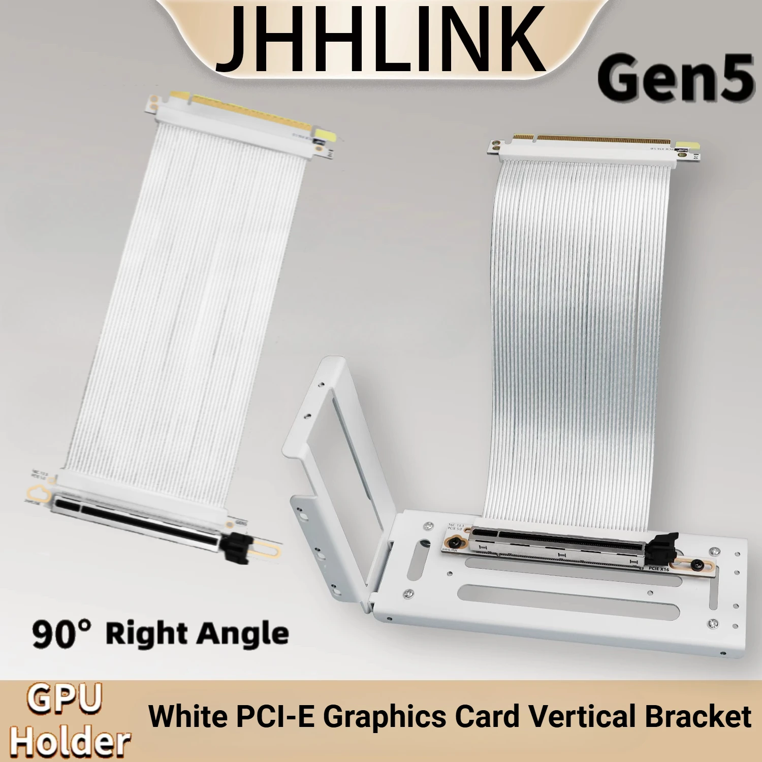 

Белая видеокарта Riser PCI-E 5.0 x16 ATX Vertical 90 ° Комплект монтажного кронштейна, держатель графического процессора + удлинительный кабель GEN5 PCIE 5.0 16X Riser