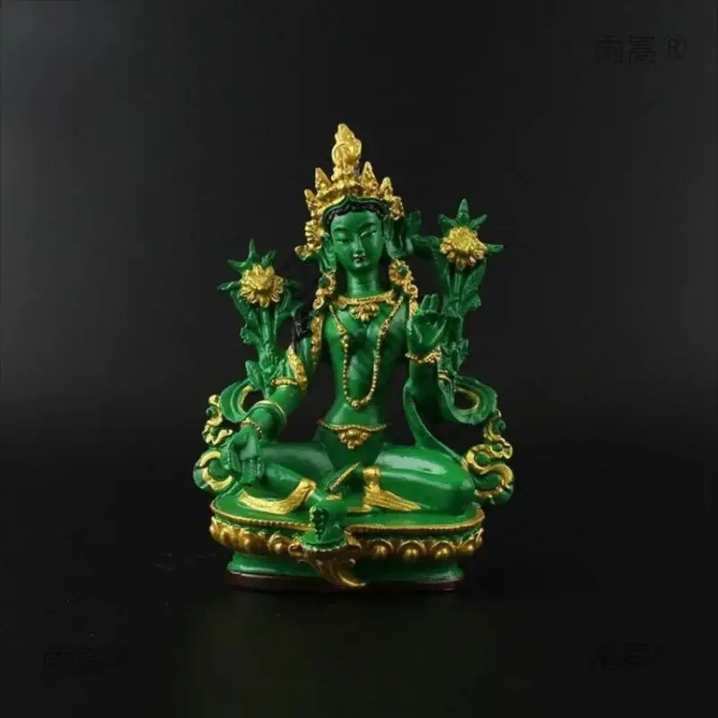 Imagen 4: Estatua de Buda Tara Bodhisattva pintada en resina verde, artesanía, accesorios de Feng Shui, para rezar y conseguir buenas energías.