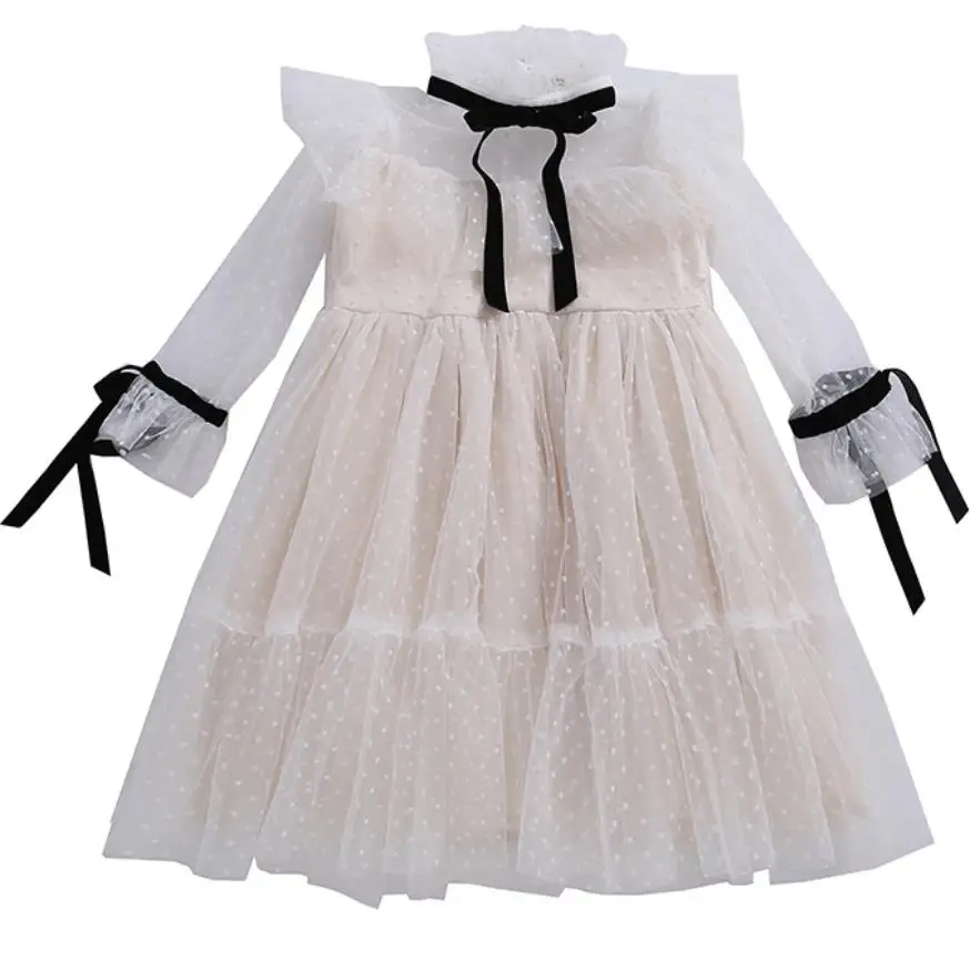 Baby Girls Princess mesh Dress Autumn Kids Western Europe Style Ball Gown Children White Dresses