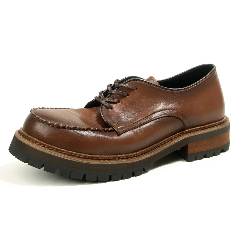 Moda de alta qualidade retro couro sapatos masculinos casuais todos os couro genuíno marrom preto fundo grosso trabalho