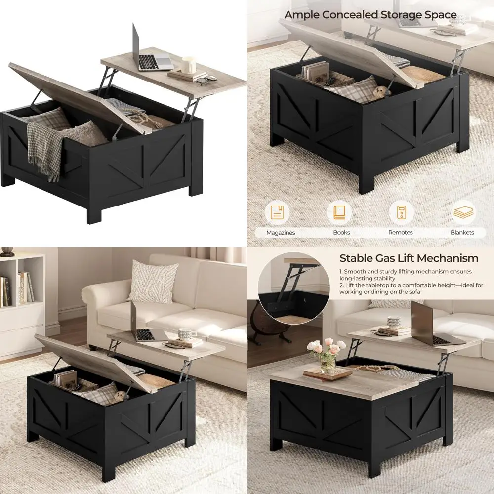 Lift Top Storage Coffee Table, Square Living Room Furniture, 31.5 Inches Center Table with Large Hidden Storage Space
