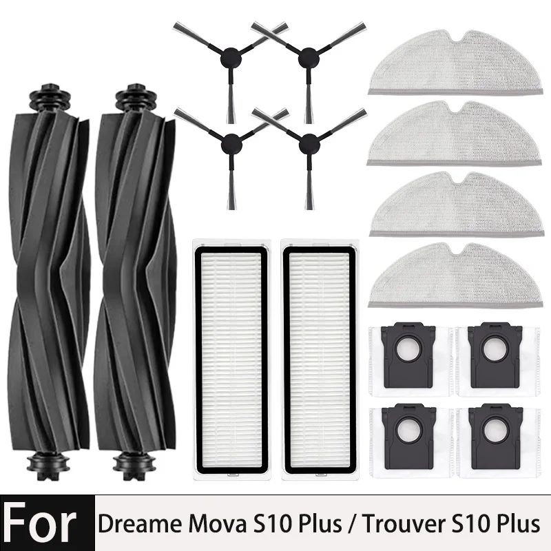 

Совместимость с Dreame Mova S10 Plus/Trouver S10 Plus/запасные части, основная боковая щетка, фильтр, швабра, тканевый мешок для пыли, аксессуары