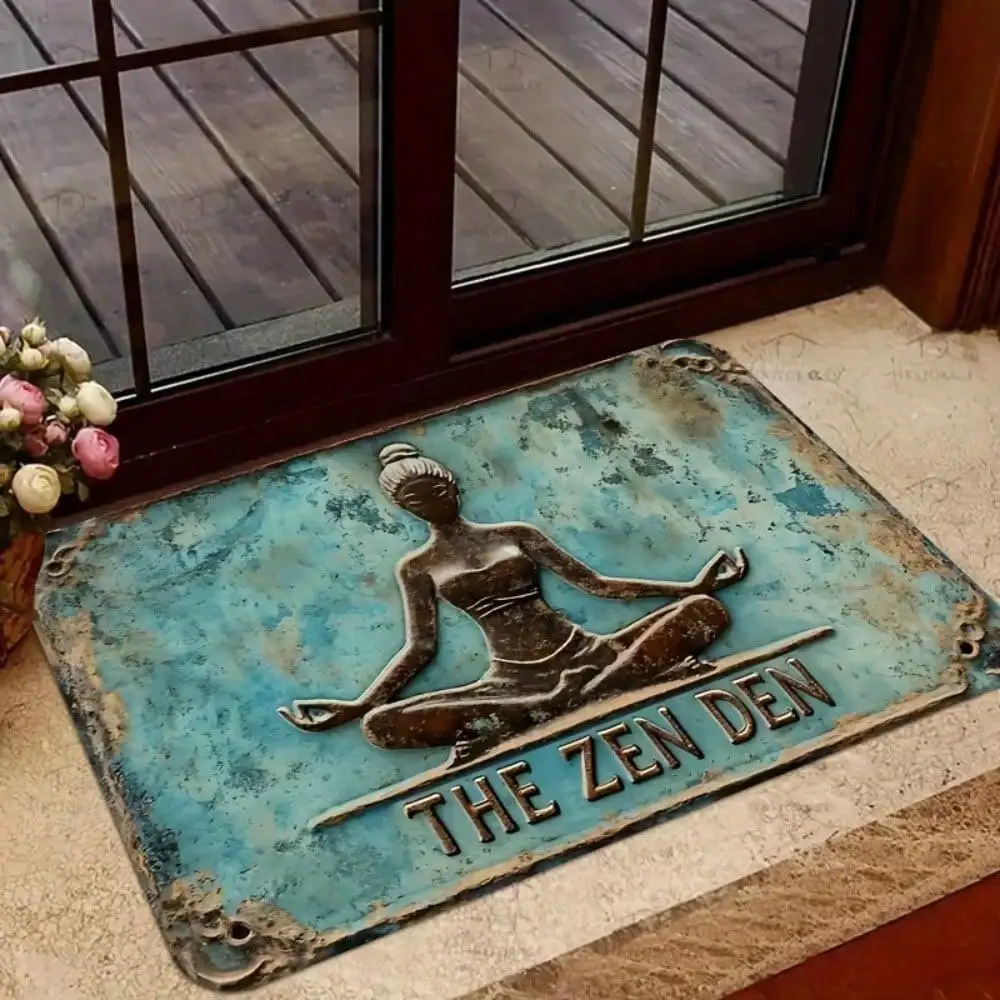 

1pc rubber floor mat welcome Retro yoga pattern entrance door bathroom living room kitchen laundry room home decor gift