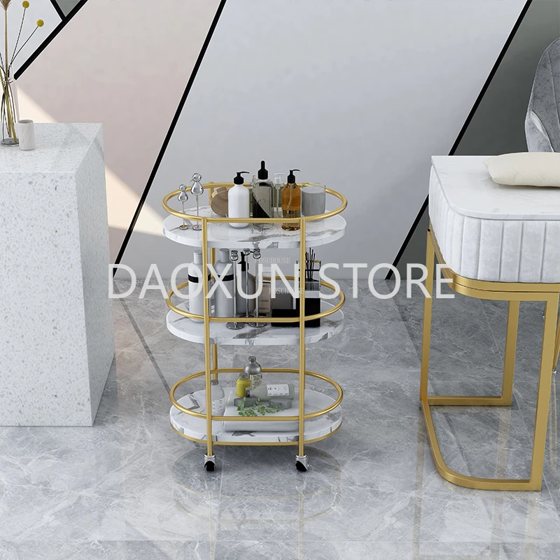 Nordic Iron Marble Pattern Salon Trolleys Beauty Salon Tool Carts With Wheels Nail Salon Professional Storage Shelf Home Snack