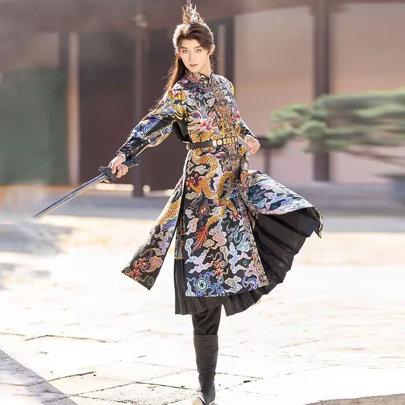 

Hanfu Armor Coat Men&Women Chinese Vintage Flying Fish Suits Black Red Robe Square-necked Armor Coat Halloween Cosplay Costume