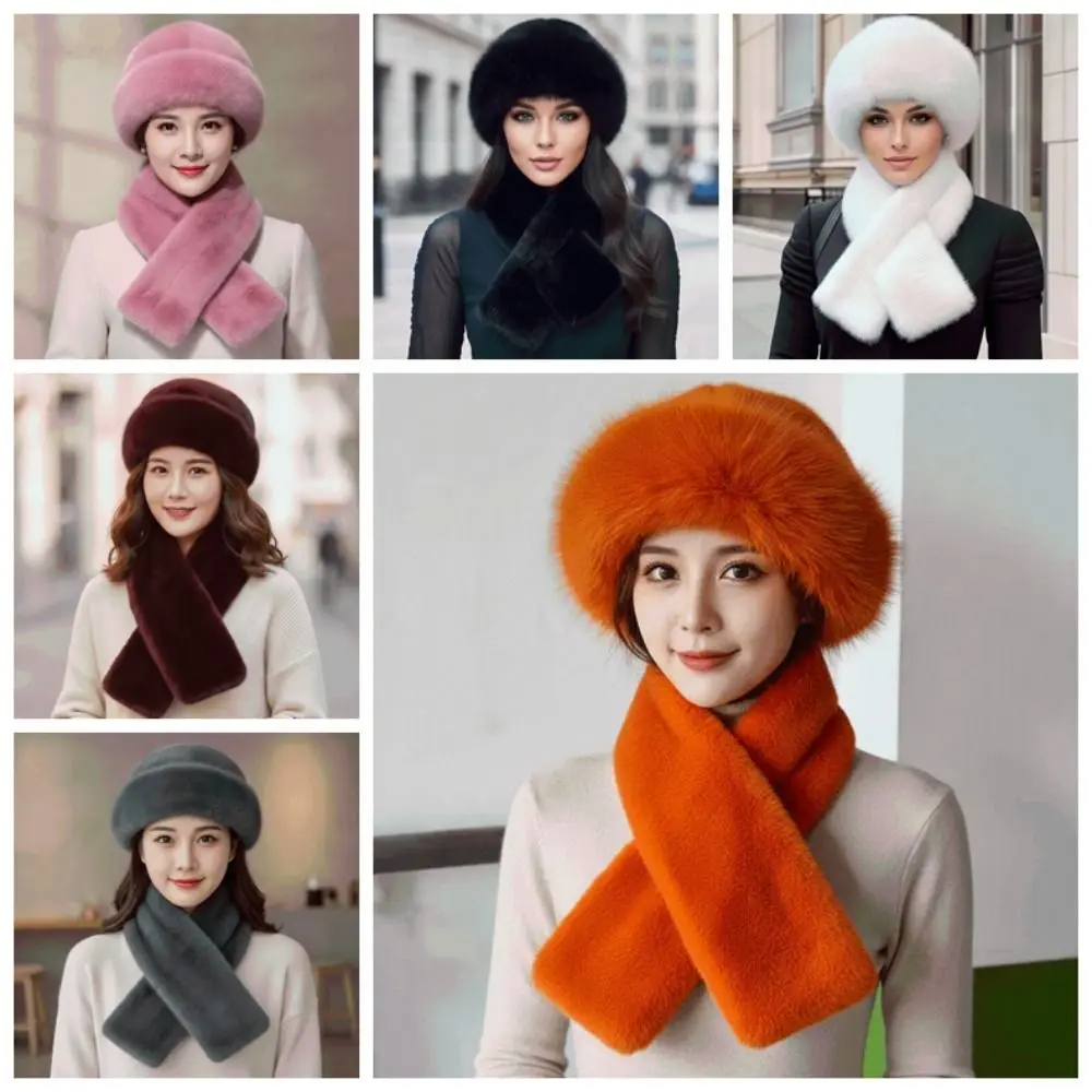 Fur Oufit Cap Thickened Cossack Hat Set Thermal Furry Russian Style Beanie Washable Elegant Faux Mink Headwear Fashionistas
