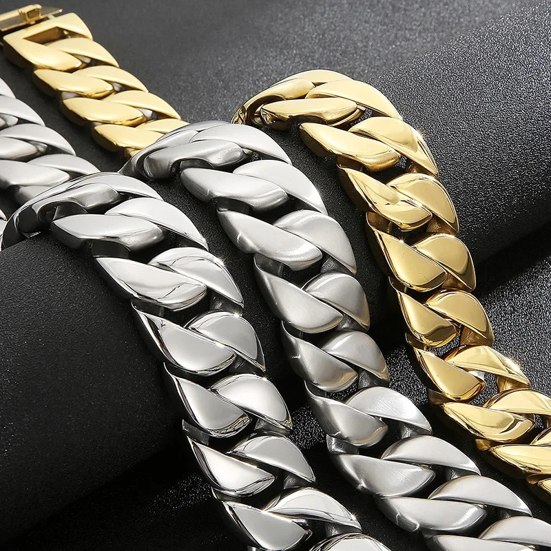 20/24/31MM Stainless Steel Larger Necklace for Men Women Hip Hop Golden Street Accessories Shiny Big Rock Trendy Party Jewelry