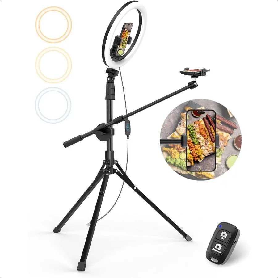 

UBeesize 12 Selfie Ring Light with Stand and Overhead Phone Mount 62 Foldable Tripod for iPhone with Ringlight Phone Light for