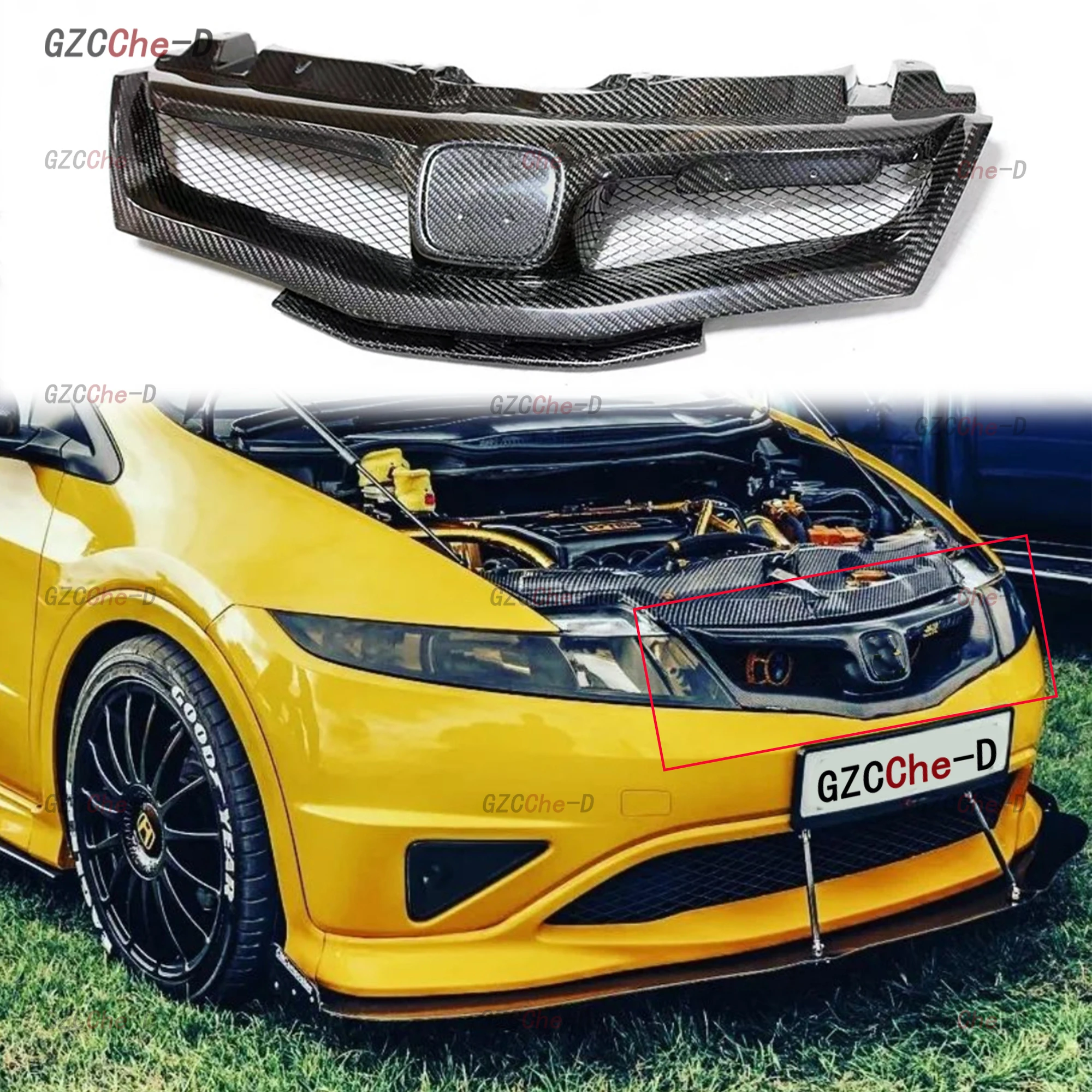 Mugen style fiberglass black front grille grille grille for Honda Civic FN2 TYPE R 2006-2012 models