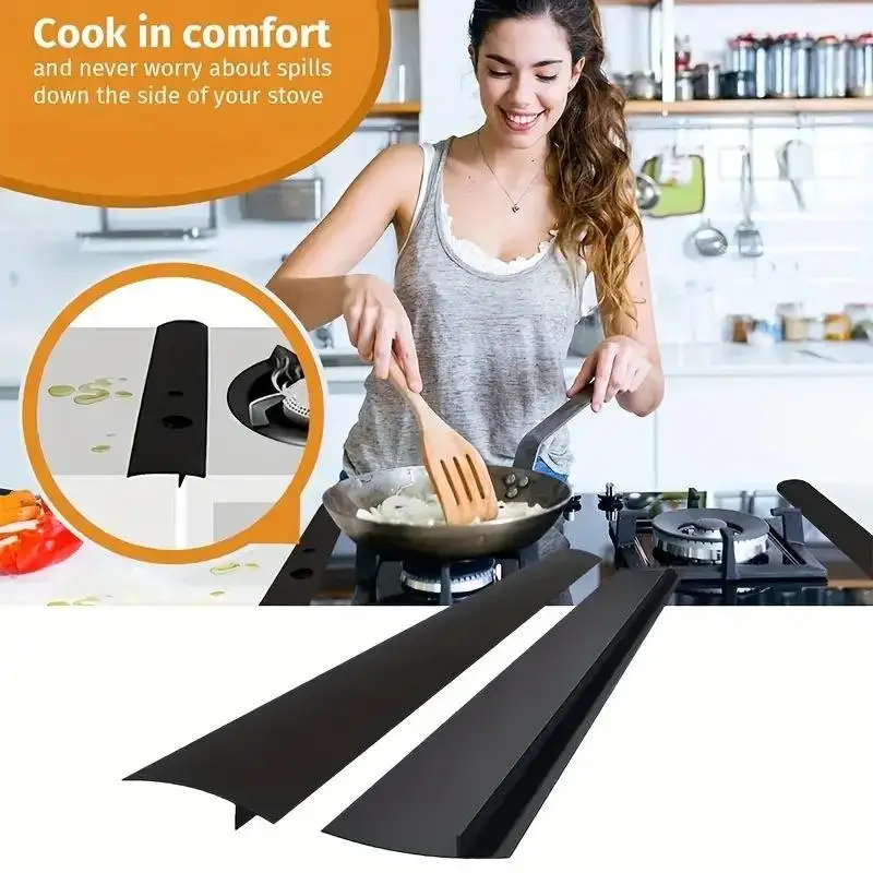 2pcs Silicone Kitchen Gap Filler Strip Stove Counter Gap Cover  Heat Resistant Sealing Strip Cuttable Anti Oil Dust Gap Seal