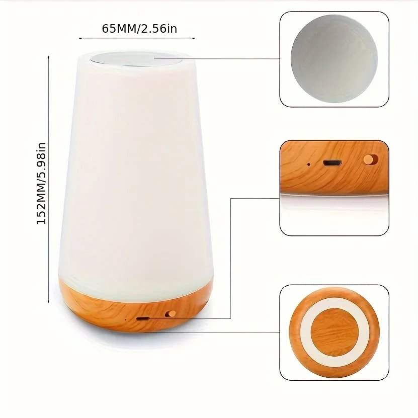 13-Color RGB LED Night Light Touch Remote Control USB Rechargeable Dimmable Timer Wooden Design 3 Modes Room Camping Decorations