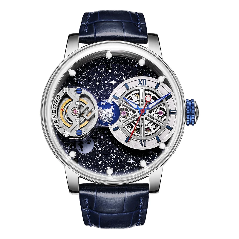 Imagem -02 - Hanboro-relógio de Pulso Mecânico Automático Masculino Cósmico Luminoso Corpo Celestial Mostrador Rotativo Impermeável Luxo 44 mm 50m