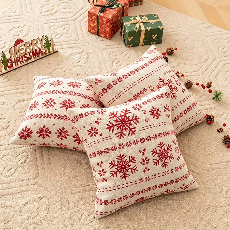 Christmas Pillow Covers 18x18 Inch Soft Fabric Xmas Throw Pillowcases for Couch Sofa Chair Bedroom Living Room Home Decorations