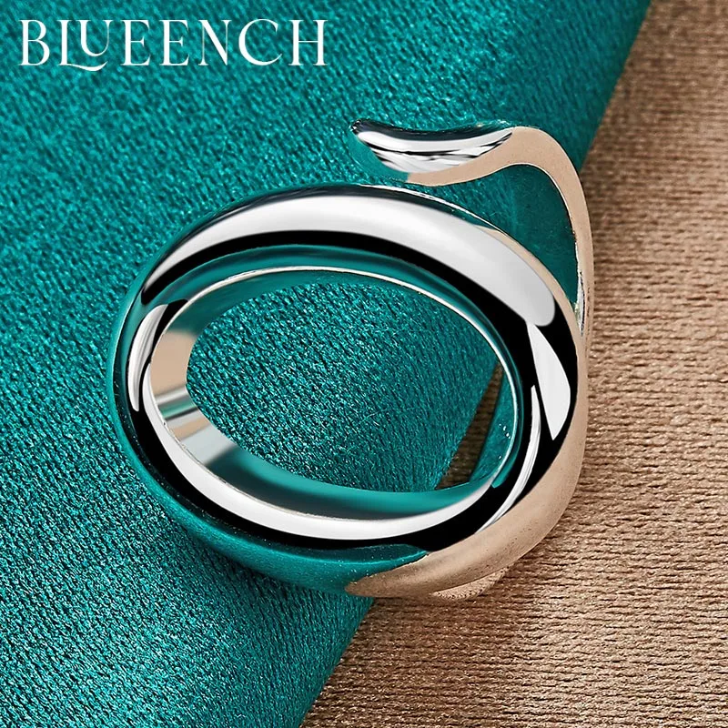 Blueench 925 Sterling Silver Circle Adjustable Ring for Women Proposal Party Personality Fashion Charm Jewelry