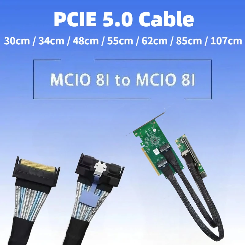 PCIe 5.0 MCIO 8i X8 High-Speed Straight Cable MCIO To MCIO 8X Male To Male 30cm-107cm Extension Cord 8i NVMe PCIE5.0 GEN5 32Gbps