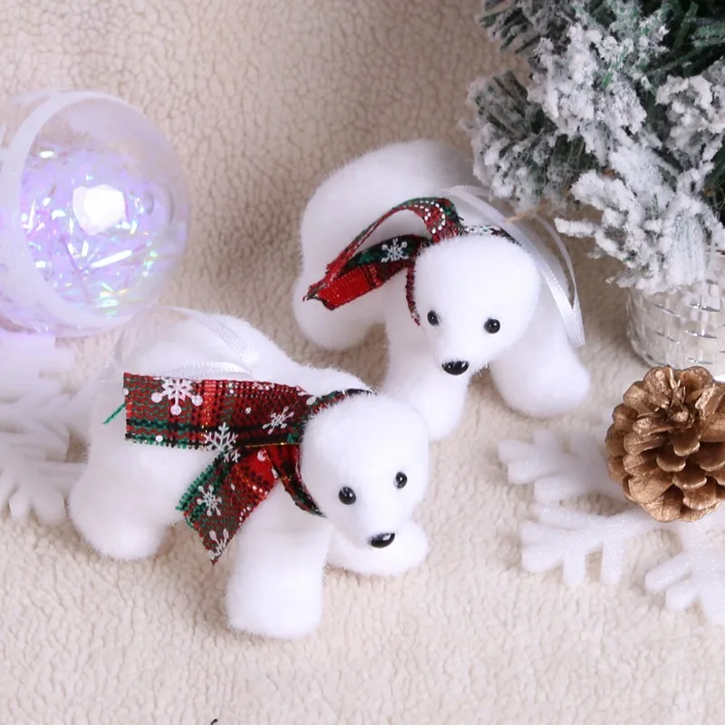Adorno de oso Polar de Navidad, adorno de bufanda, figuritas de animales colgantes peludas realistas árticos para decoración del hogar de Navidad