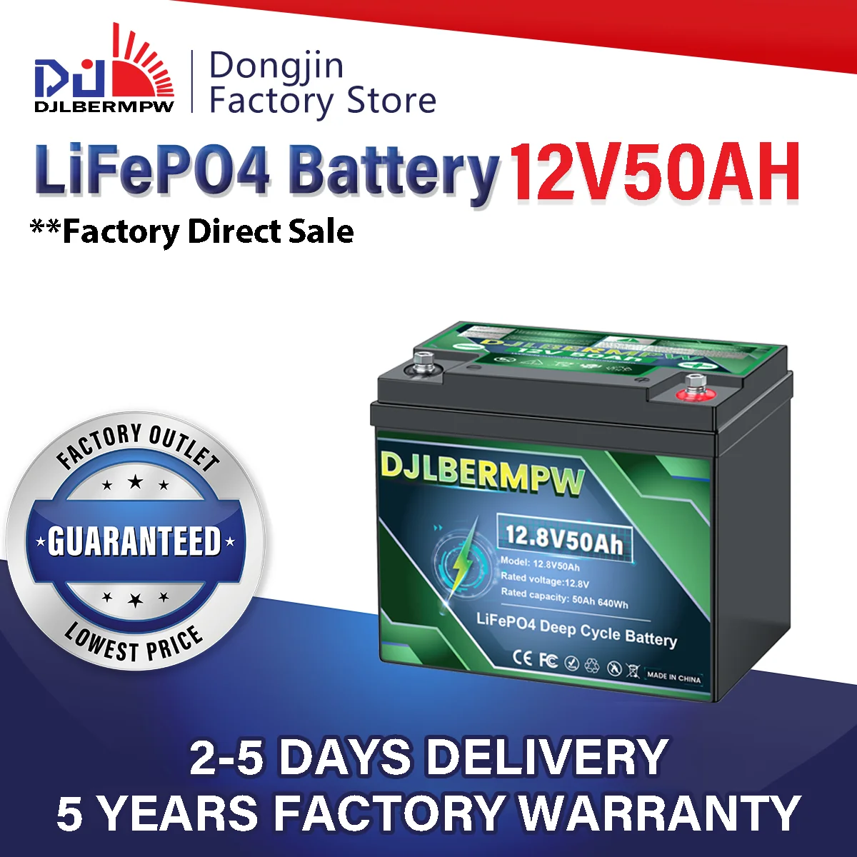 DJLBERMPW 12V 50Ah LiFePO4 Battery Lithium Iron Phosphate Batteries in 50A BMS for Marine Trolling Motor RV Solar Golf Carts