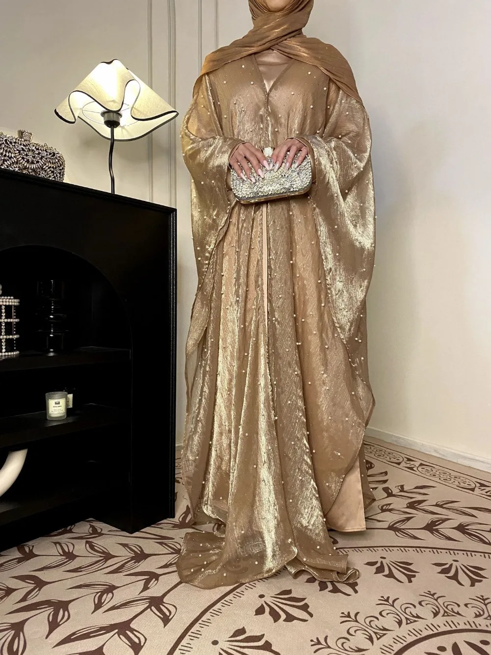 Eid Muslim Women Dubai 2 Piece Set Party Dresses Pearls Ramadan Islam Morocco Abayas Kaftan Vestidos Jalabiya Arab Long Robe