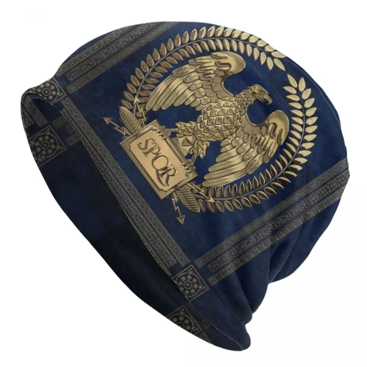 Roman Empire Gold Imperial Eagle Skullies Beanies Caps Winter Warm Knitted Hat Street Adult Rome SPQR Bonnet  Outdoor Ski Cap