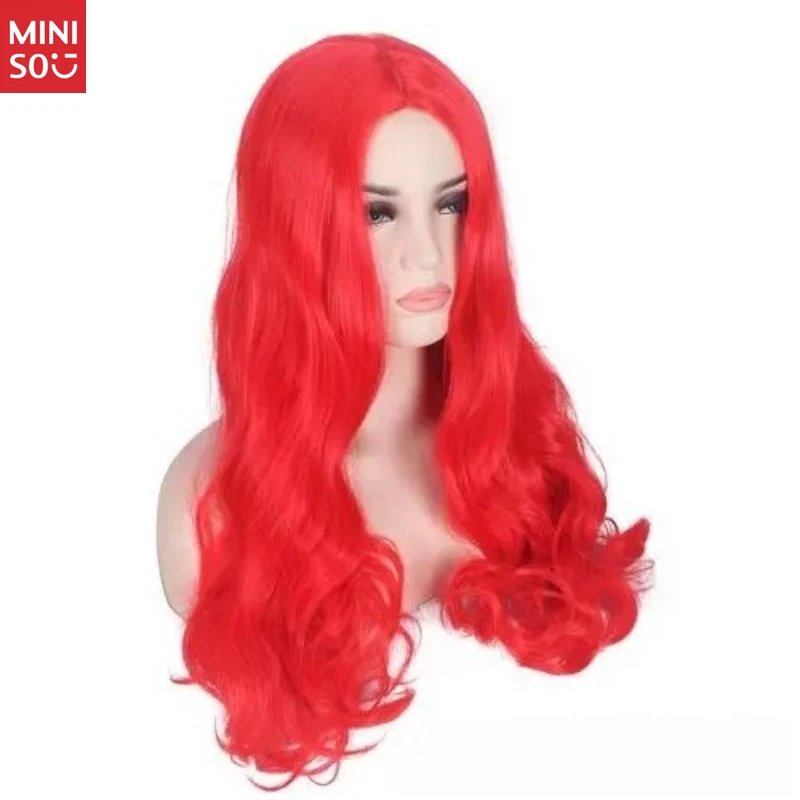 Miniso nieuwe rode lang krullende synthetische pruik voor dames, natuurlijk uitstraling golvend haar voor cosplay en dagelijks gebruik