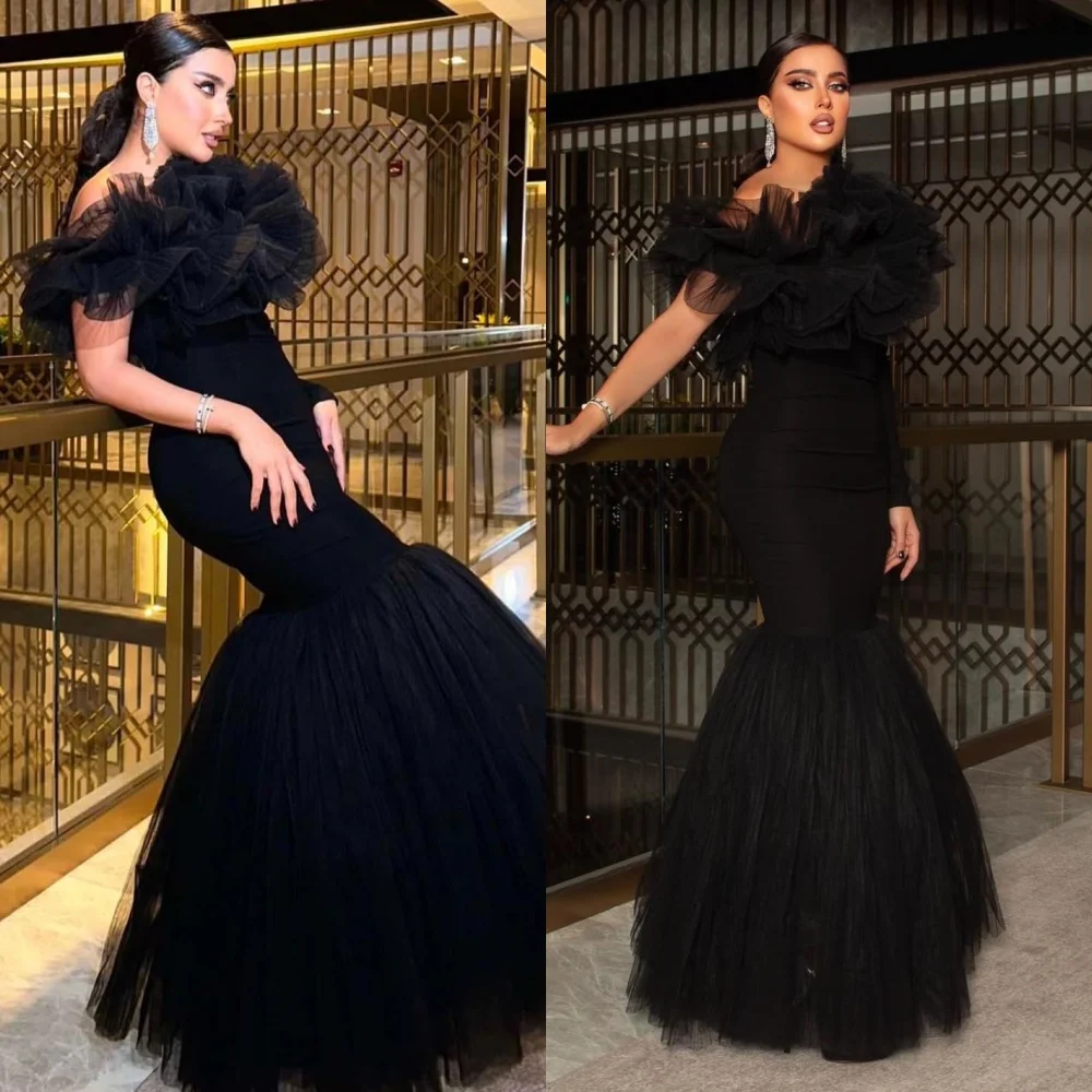 

Customized Classic Strapless Sleeveless Evening Dress Luxury Black Mermaid Prom Dresses High Quality Sleeveless Party Gowns