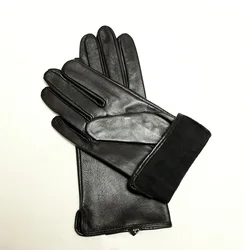 Gants de conduite en cuir pour femmes, pour écran tactile, en peau de mouton, fins, sans doublure, moto, noir, printemps et automne