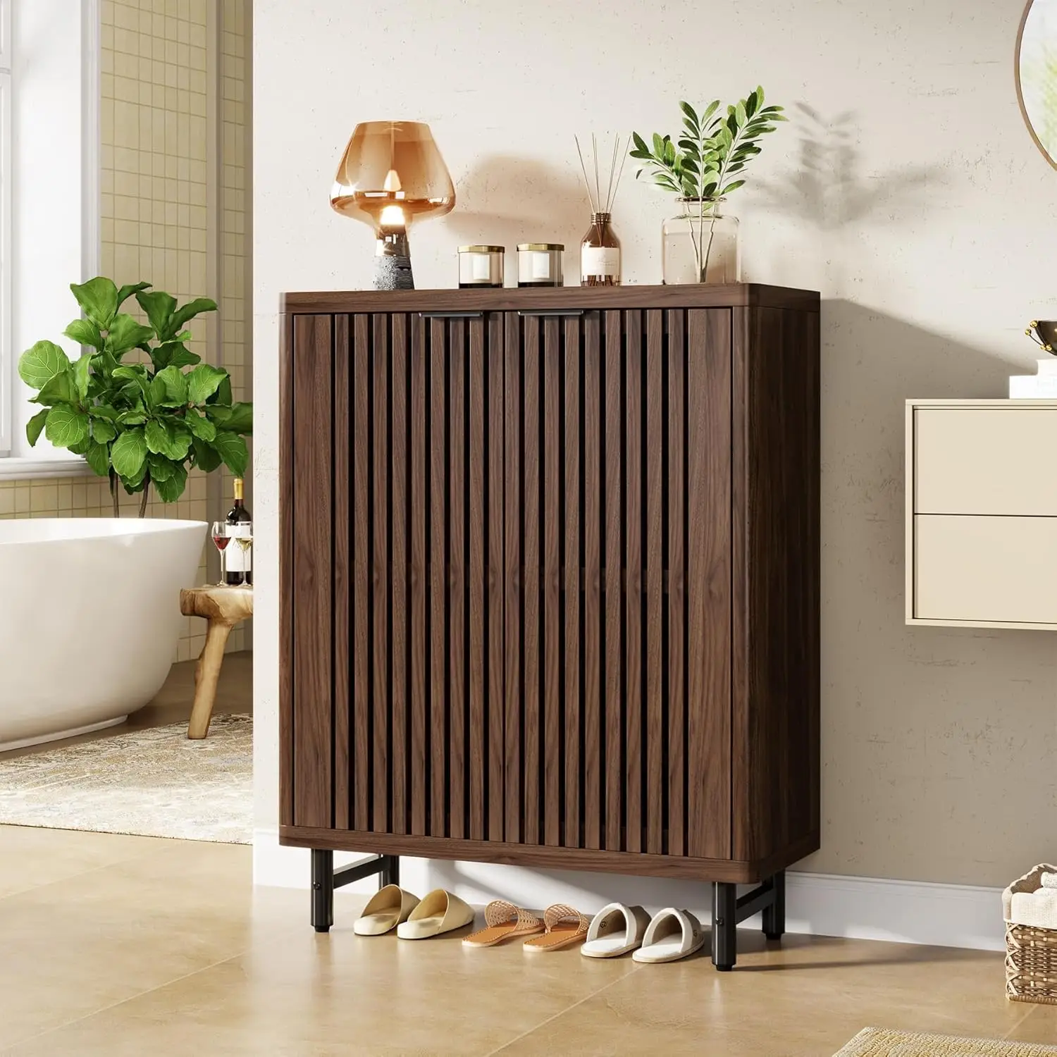 

LITTLE TREE 6-Tier Shoe Cabinet with Doors for Up to 24 Pairs,Retro Freestanding Shoe Organizer Cabinet for Entryway, Hallway