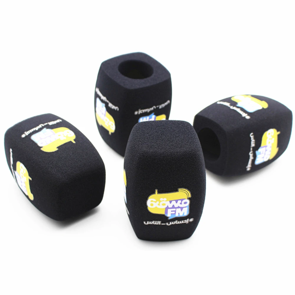 5pcs Flocked Mic Foam Windscreens Logo Printed Handhold Microphone Covers Windshields Customized for TV Interview Microphones