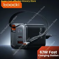 Toocki 67W GaN USB C Charger With Retractable Type C Cable PPS PD3.0 SFC2.0 Fast Charger for iPhone 16 15 Samsung S25 S24 Laptop