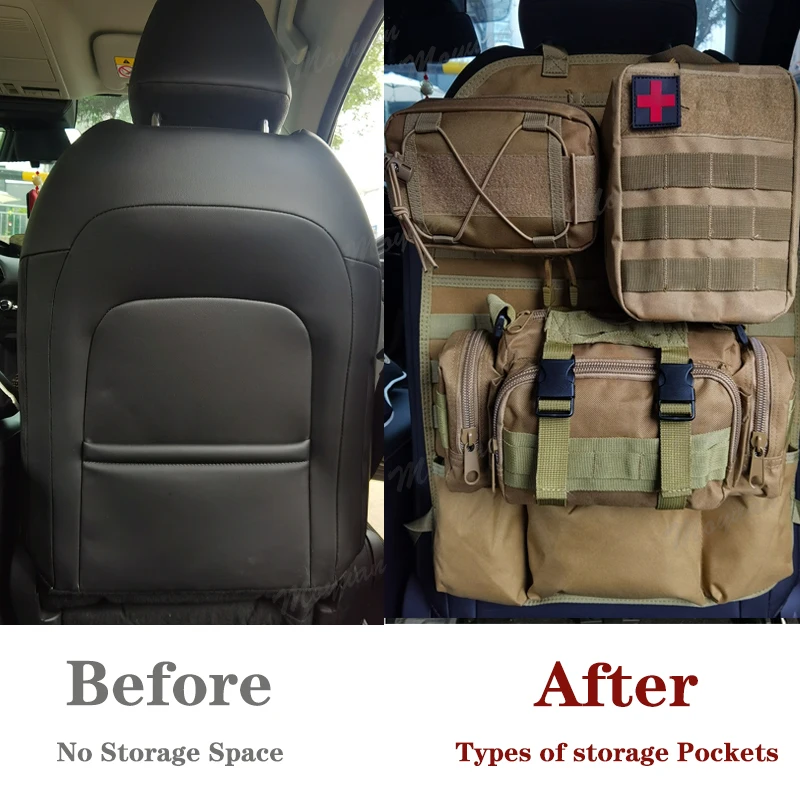 Waterproof Mud Color Car Seat Back Organizers Tactical Molle Pouches Drawstring Pack First Aid Kit Waist Bags For All Vehicles