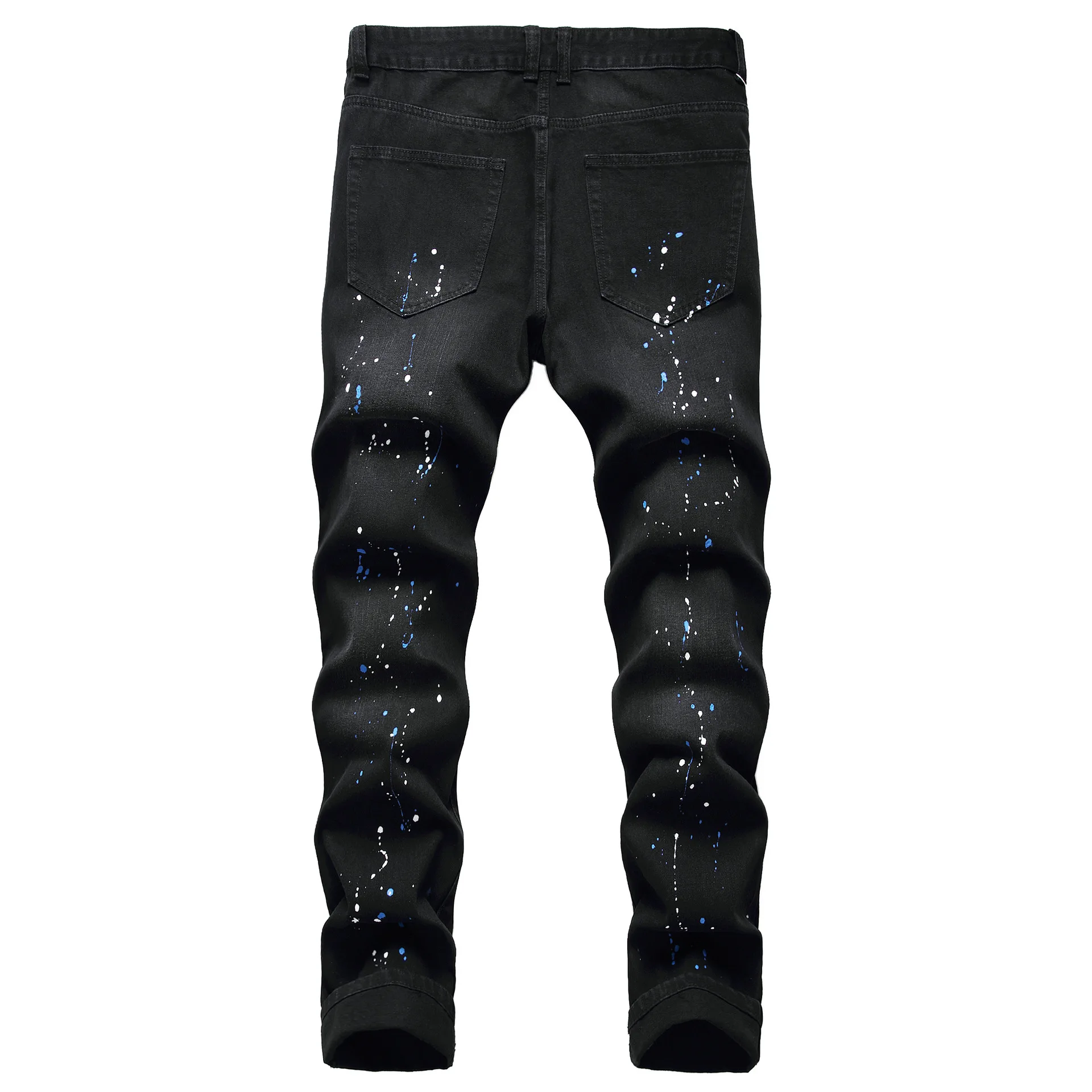 New Fall Collection of Men's Black Jeans with Distressed Details, Made From Stretch Denim, in Asian Sizes.