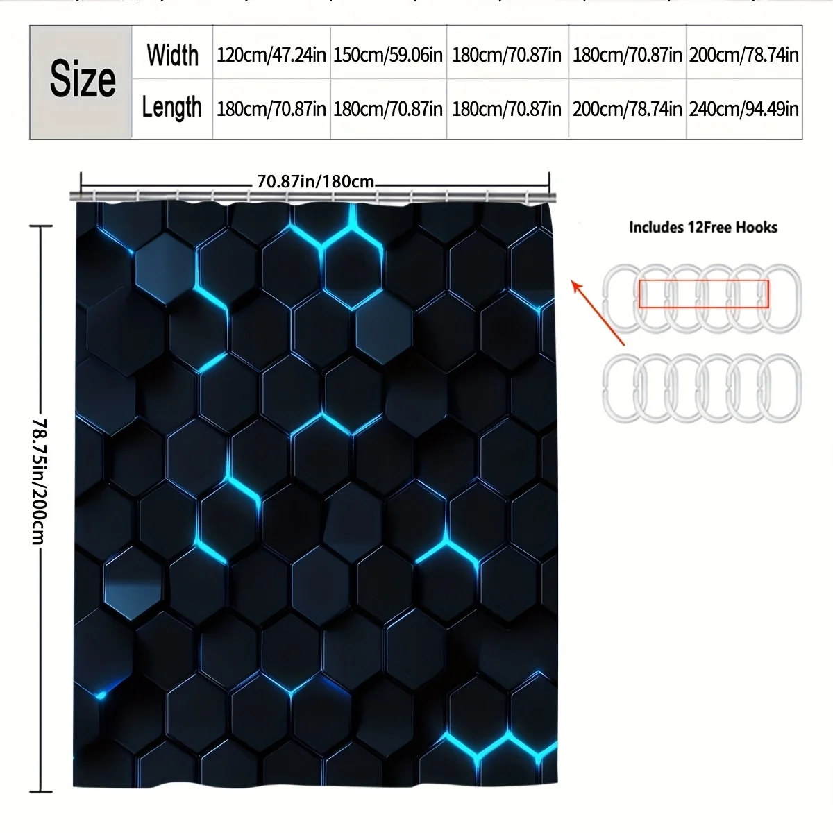 Modern Geometric Hexagon Pattern Shower Curtain Waterproof Luxury Bathroom Decor Novelty Curtain for Master Bathroom Design