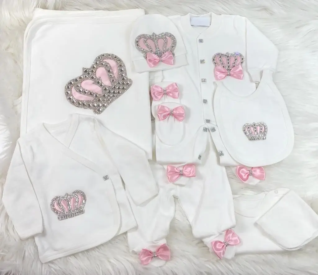 Wholesale 10 Pieces 100% Cotton Fabric Knitted Custom Long Sleeve Bubble Newborn Baby Romper Set Girls Button