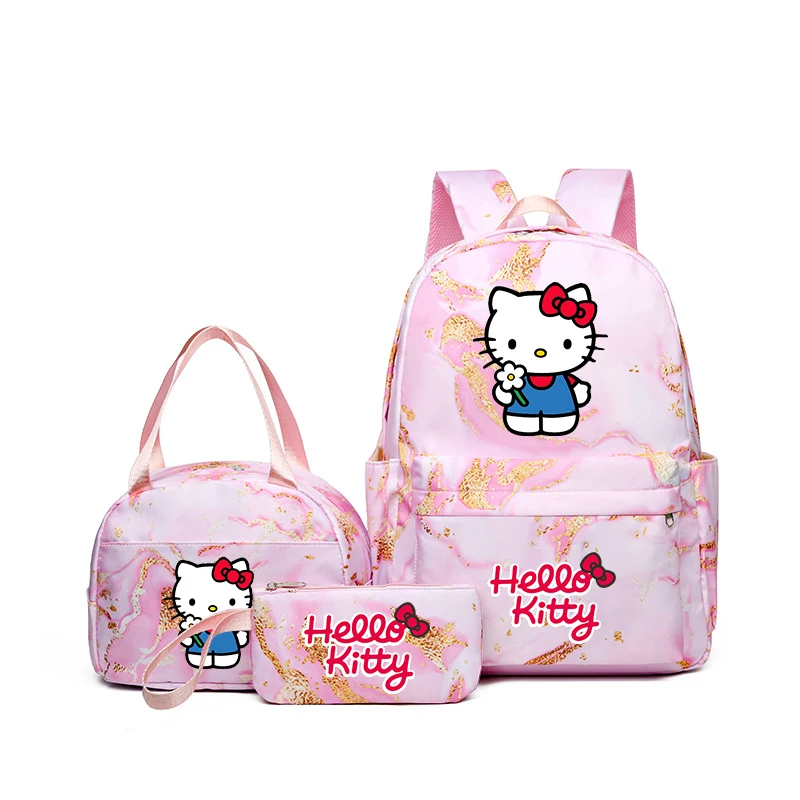 مجموعة حقائب مدرسية ذات سعة كبيرة من Hello Kitty، حقيبة ظهر كرتونية أنيمي، حقيبة سفر للأطفال البنات مع حقيبة غداء وحقيبة أقلام رصاص