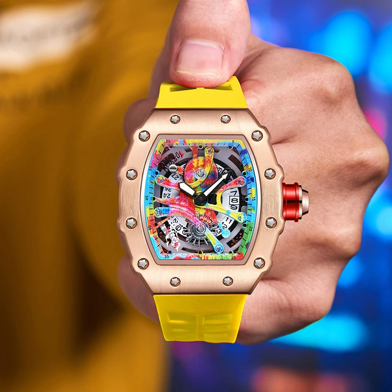 

Colorful Fashion Cool Big Dial Watch Luminous Waterproof Sport Analog Quartz Business Mens Watches Silicon Strap Dress Watch