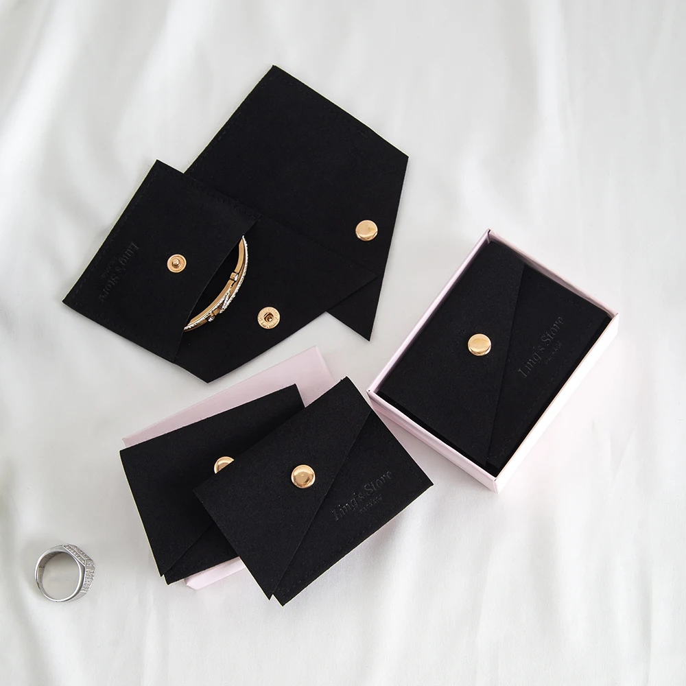 

100Pcs 8x6cm 9x7cm Jewelry Bevel Snap Bags Microfiber Velvet Suede Gift Packaging Button Pouch Can Print Personalized Customized