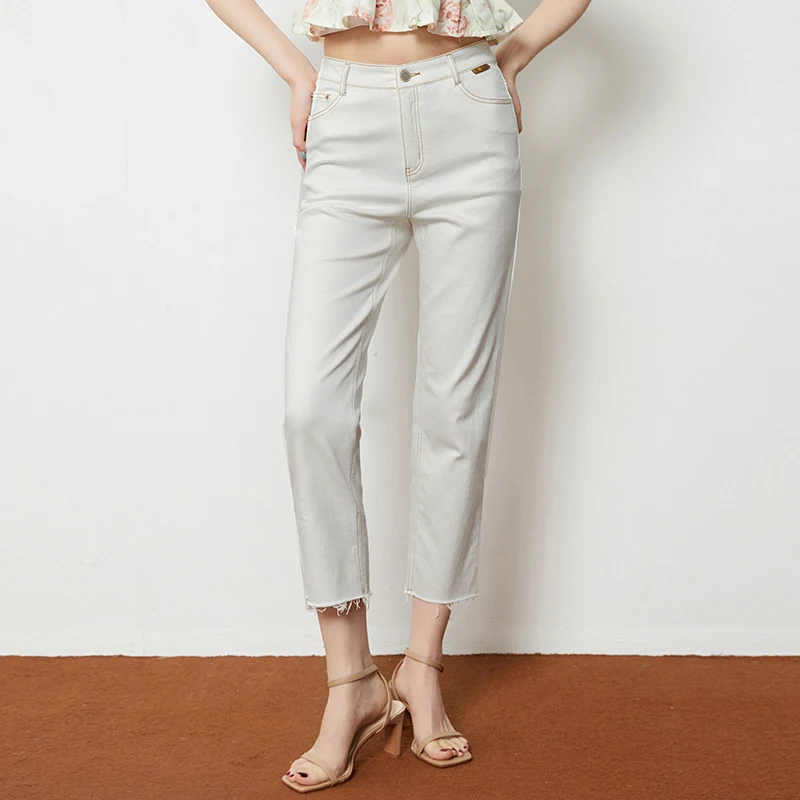 Pantalones vaqueros ajustados de pierna recta para mujer, pantalones elásticos de 9 minutos, pantalones vaqueros de algodón informales a la moda para mujer, otoño 2025
