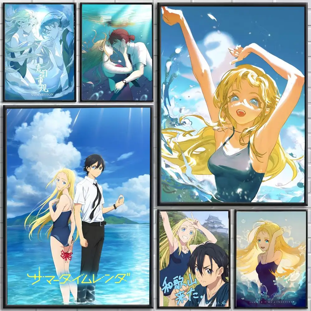 Anime Summer Time Rendering Poster Self-Adhesive HD Mural Wall Decals, Living Room Bedroom Home Decor Gift