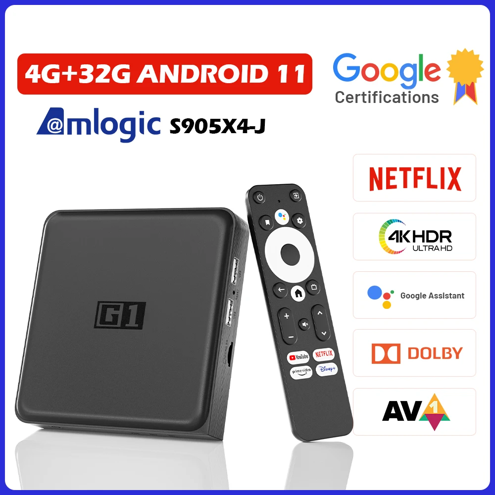 Google Netflix Certified Android 11 TV Box Dolby Audio&Dolby Vision 4K HDR AV1 S905X4 4G 32G WIFI6 Google Assistant Set top Box