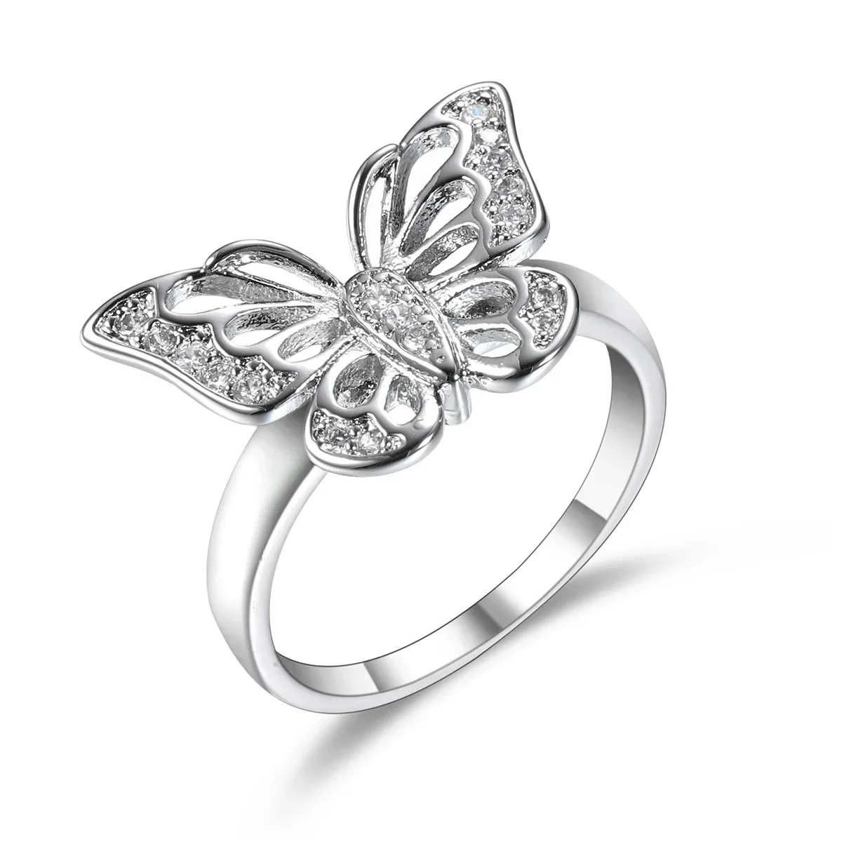 Fashion Female Ring 925 Stamp Silver Hollown-out Animal Butterfly Mosaic Cubic Zircon Wedding Rings for Women Jewelry