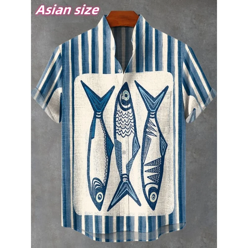 

Colorful Shark Graphic Hawaiian Shirt For Men Geometric Fish 3D Print Short Sleeve Summer Loose Street Aloha Shirts Lapel Blouse
