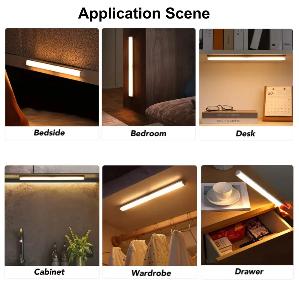 LED Motion Sensor Light Wireless LED Night Light Type C Rechargeable Light Cabinet Wardrobe Lamp Staircase Backlight For Kitchen